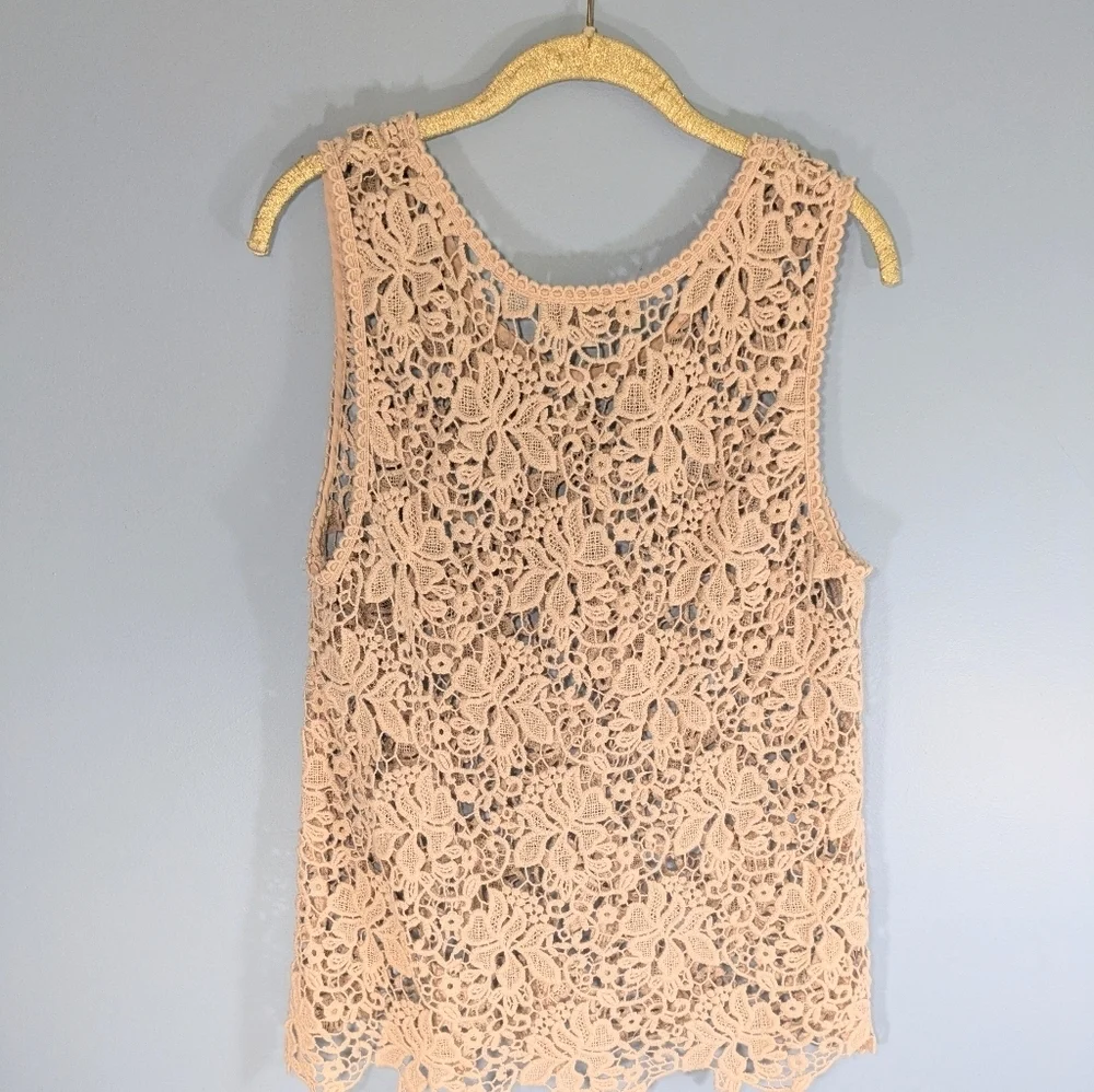 LOFT Blush Pink Cotton Crocheted Sleeveless Top - Picture 2 of 4